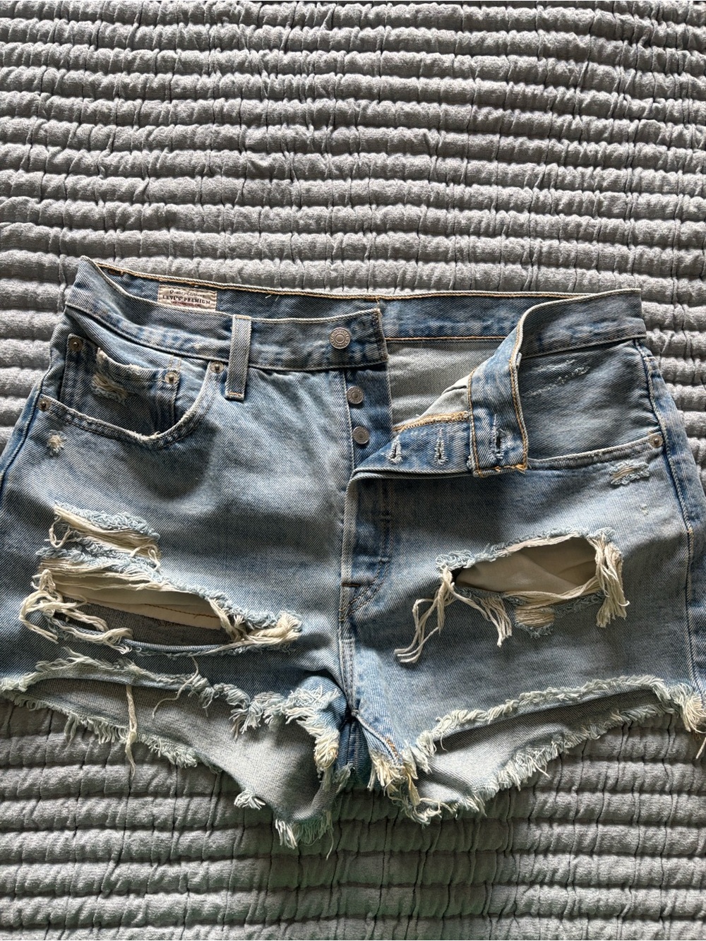 Levi's Light Blue Distressed Denim Cutoff Shorts